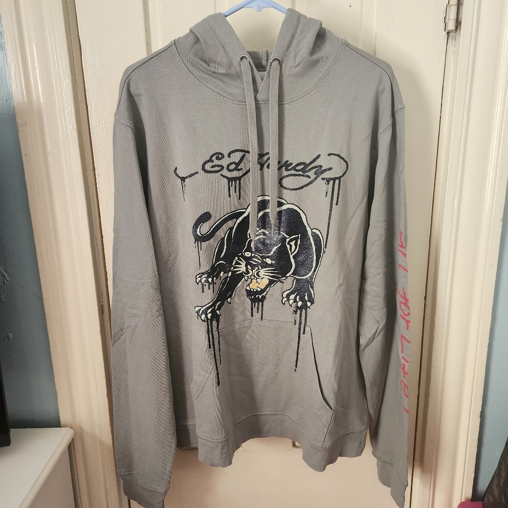 Ed Hardy - Black Panther - Sweatshirt Pullover Hoodie - Gray - NWT